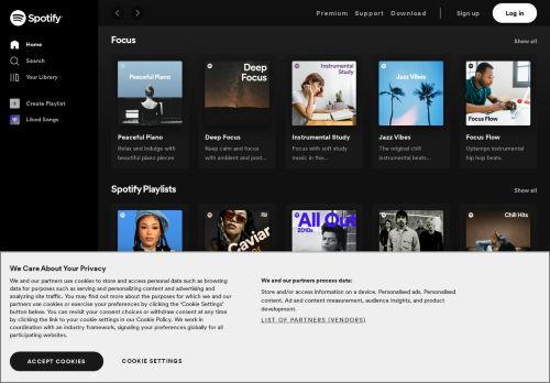 Screenshot сайта spotify.com на компьютере